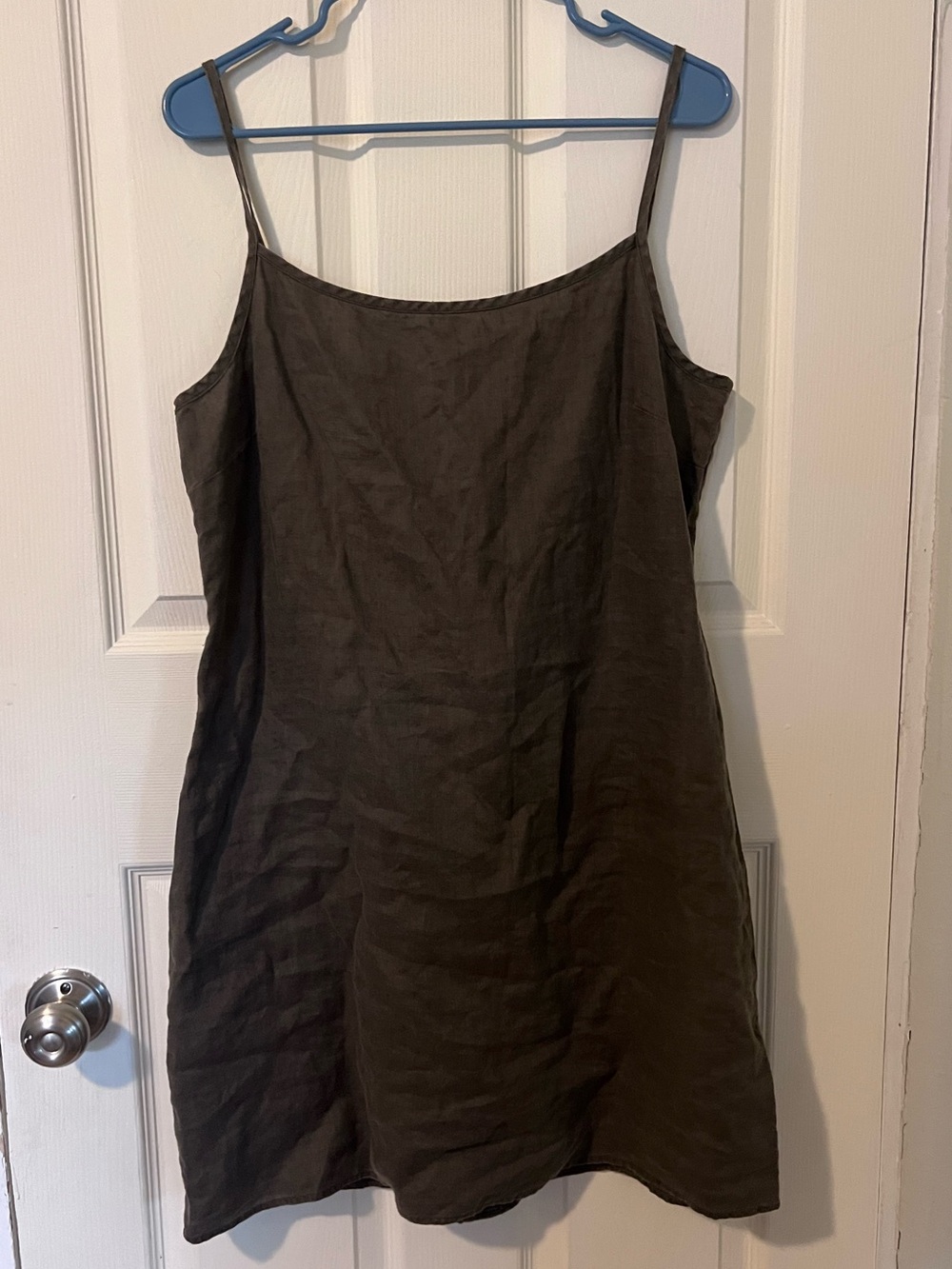 100% Linen Olive Green Vintage Old Navy strappy dress size 14